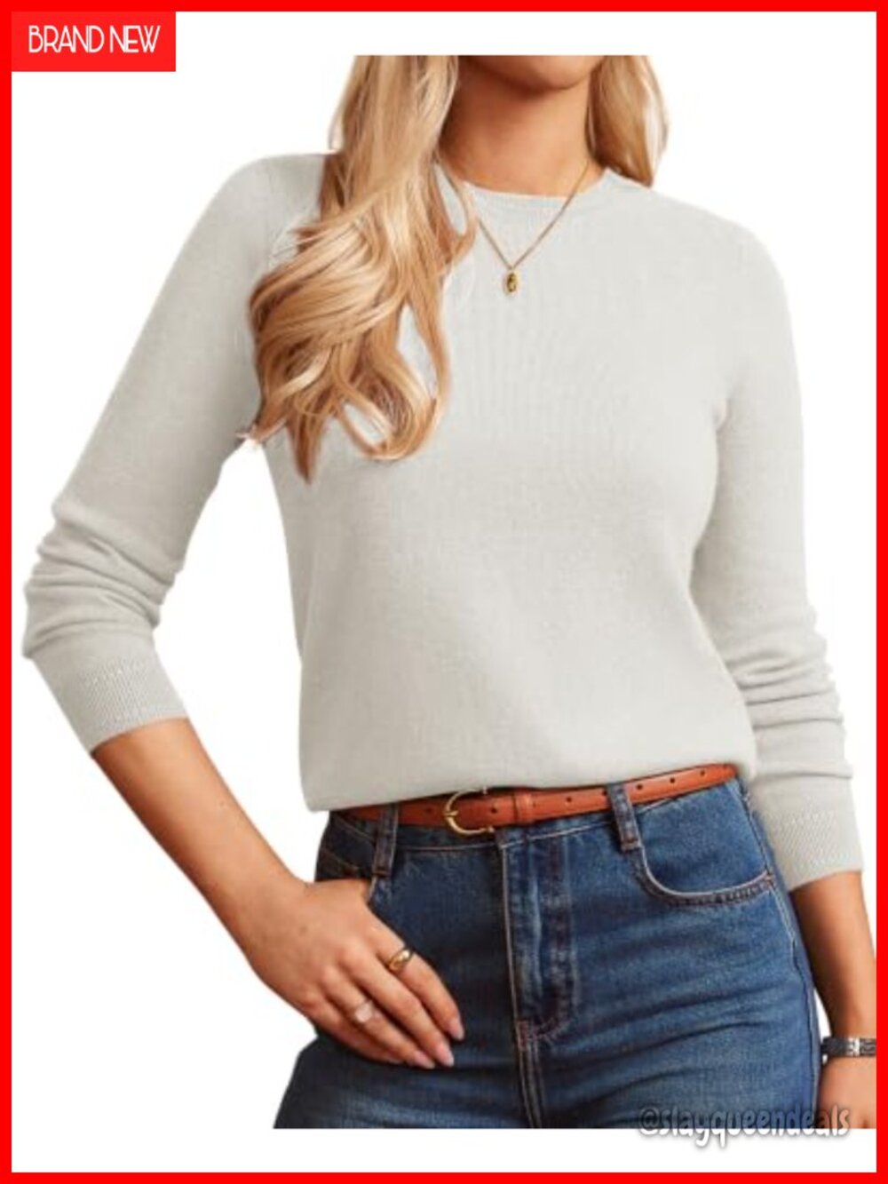 Merino Wool Cashmere Blend Crew Neck Pullover Sweater Long Sleeve